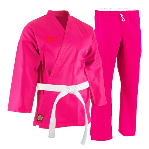 ProForce&#174; Gladiator Girl Pink 6 oz. Karate Uniform with Free White Belt - 55/45 Blend